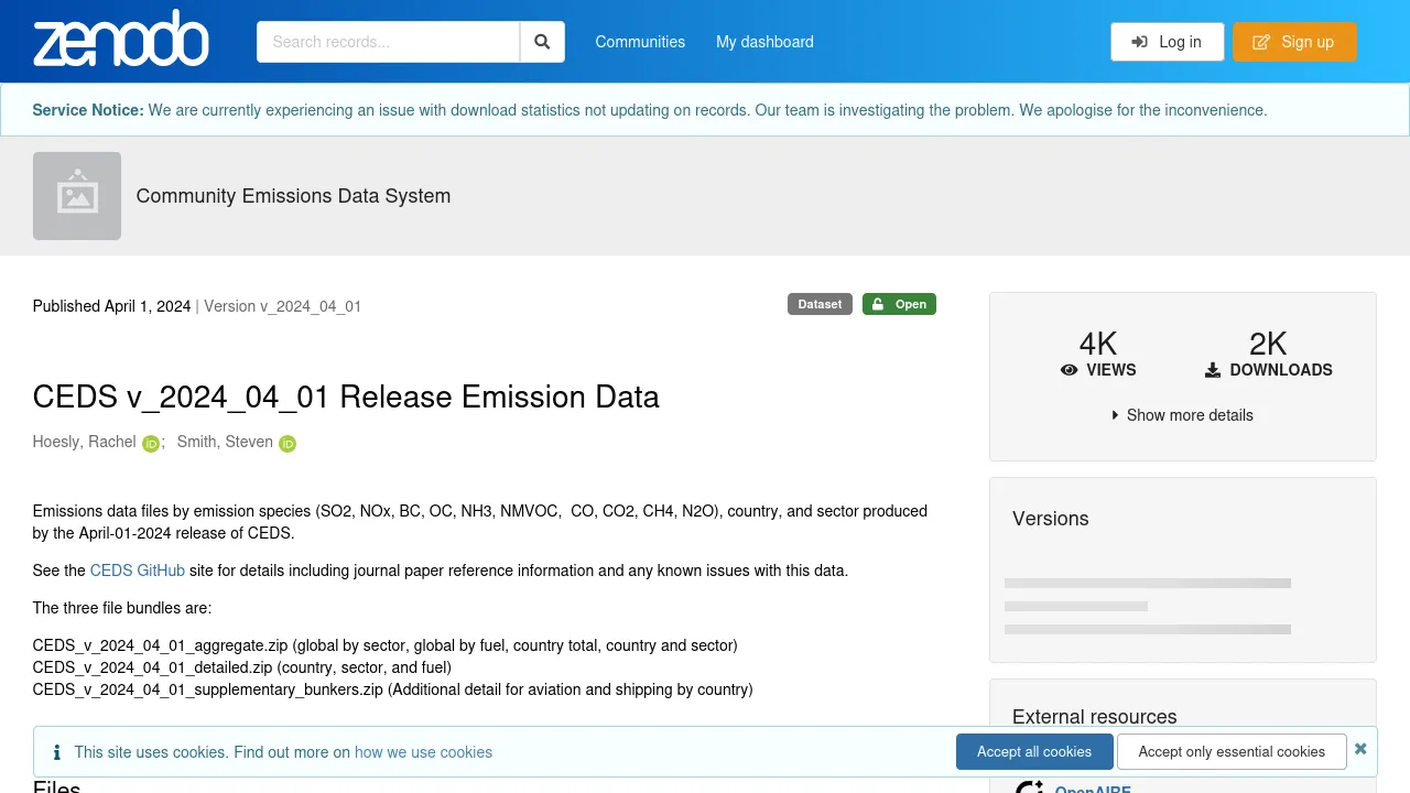 Preview of Zenodo website