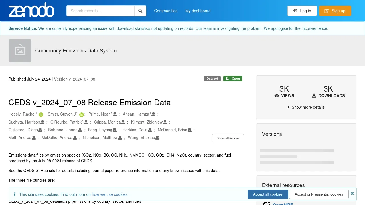 Preview of Zenodo website