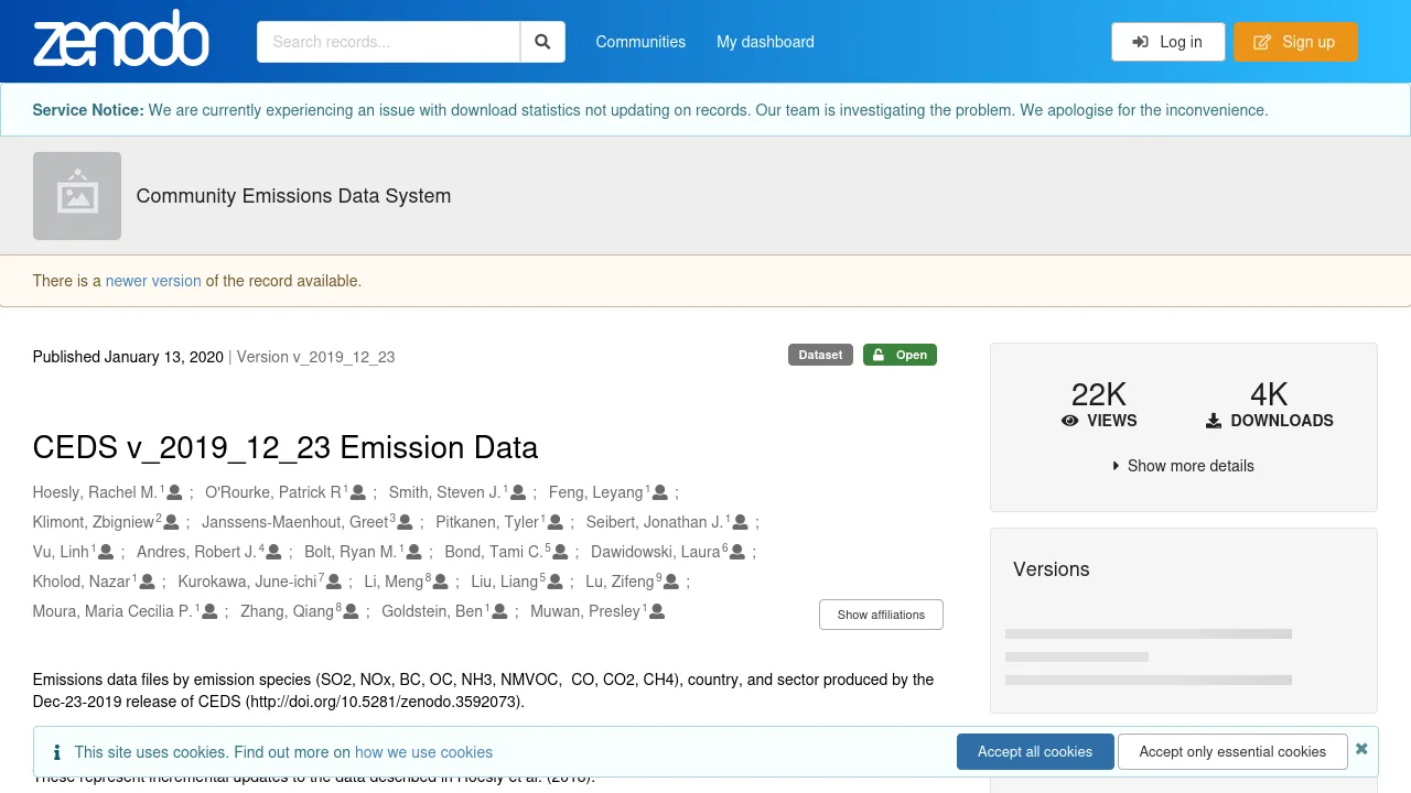 Preview of Zenodo website