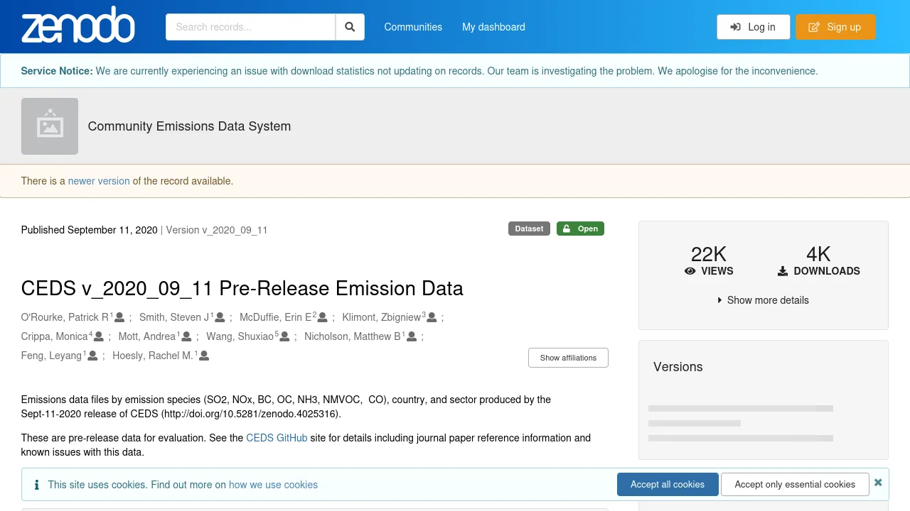 Preview of Zenodo website