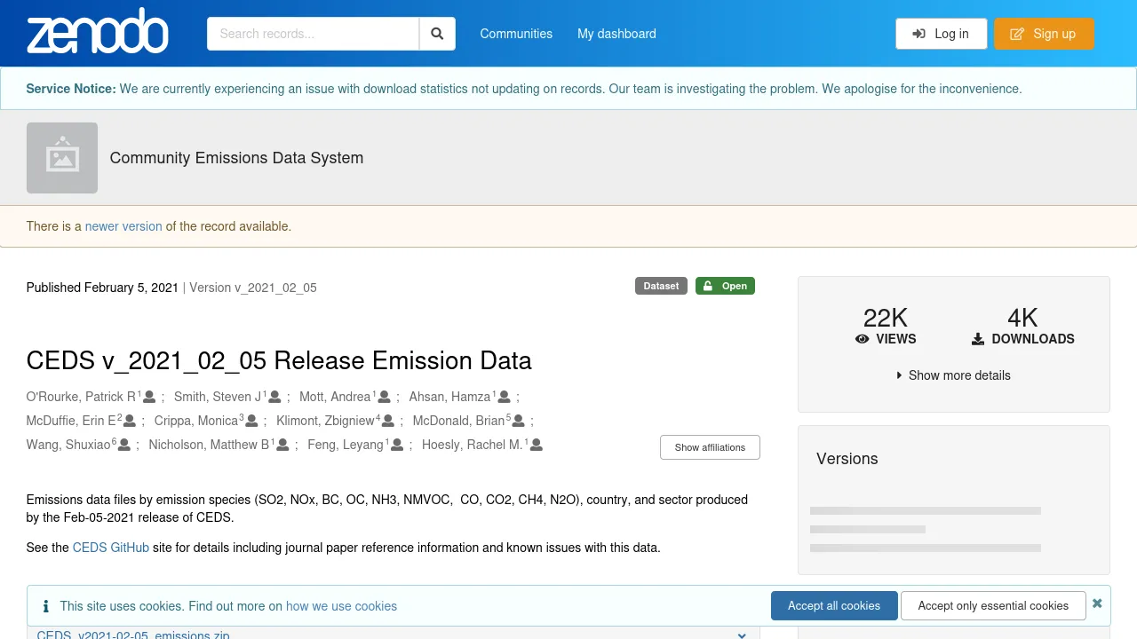 Preview of Zenodo website