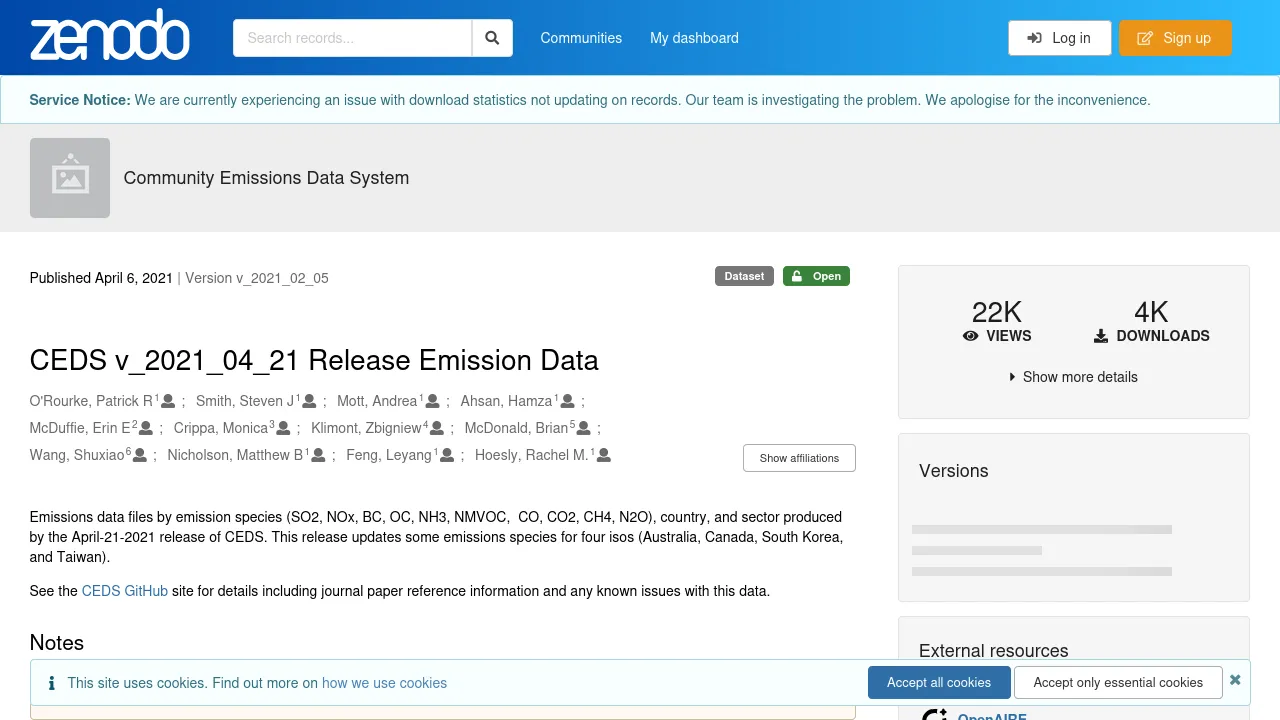 Preview of Zenodo website
