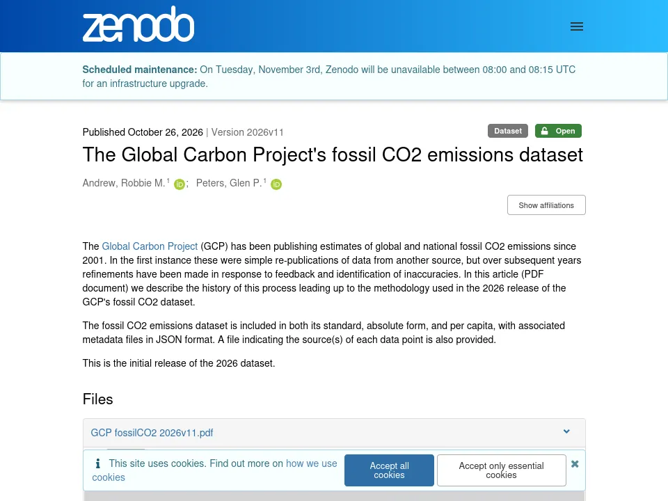 Preview of Zenodo website