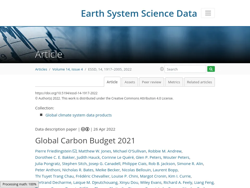 Preview of Global Carbon Budget journal article