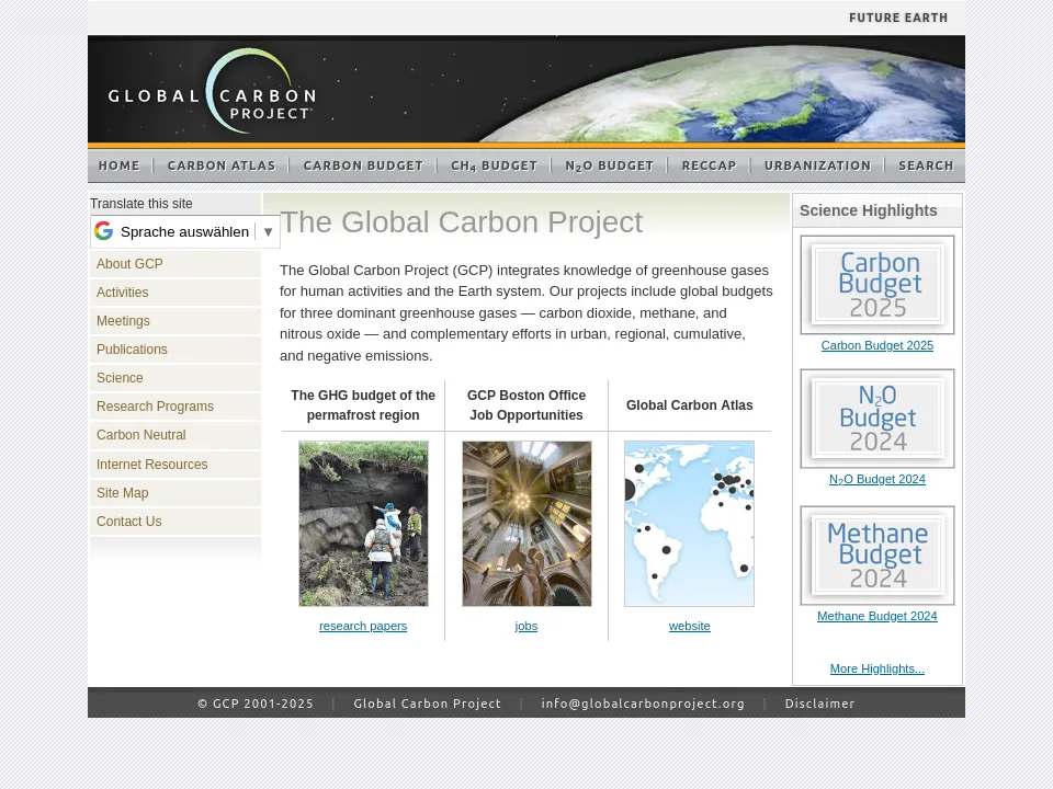 Preview of Global Carbon Project website