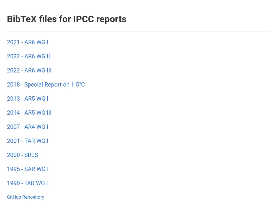 Preview of IPCC BiBTeX page